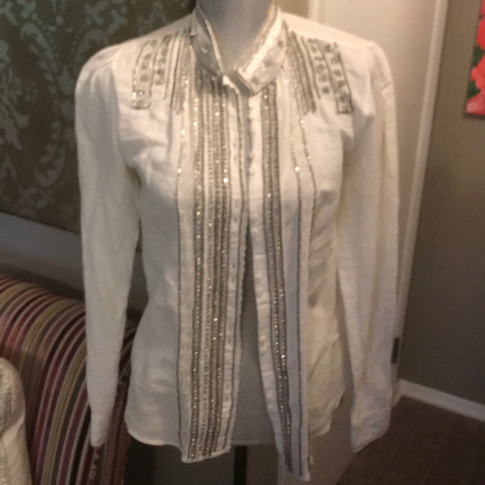 Anthropologie beaded white blouse